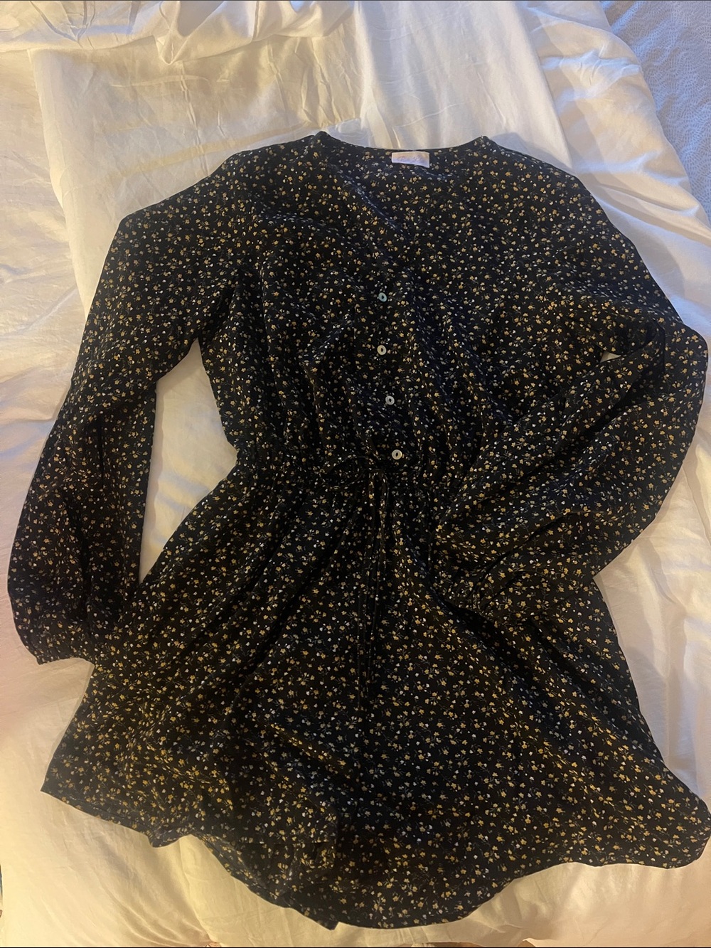Pink Lily Black Floral Button-Front Romper with Long Sleeves